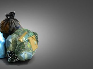 close up of blue garbage bags 3d render on grey background